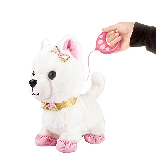 deAO Mascota Interactiva Perrito Robot Inteligente Juguete Electrónico Incluye Correa con Botones de Control, Sensor de Tacto y Sonidos (Blanco y Rosa)