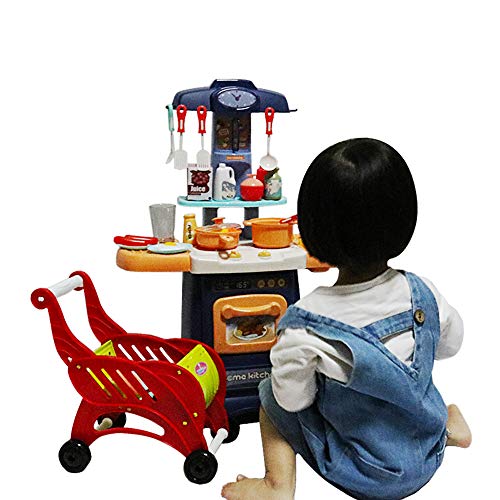 deAO Mi Pequeño Chef Cocinita de Juguete Tamaño Mini con Características de Agua, Luz y Sonidos Conjunto Infantil de Cocina con 50 Accesorios Incluidos (Azul)