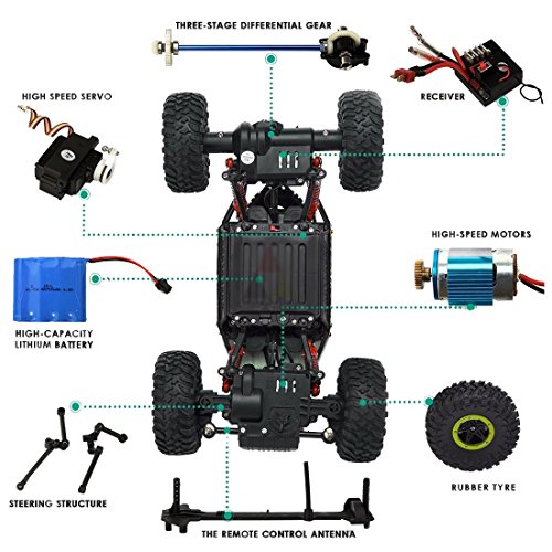 deAO RC Coche TodoTerreno Rock Crawler 4x4 a Control Remoto - 1:18 Rastreador de Roca 2.4GHz Sync System modo Multi Jugador (Rojo) , color/modelo surtido