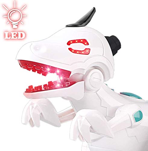 deAO RC Dinosaurio Robot Inteligente Mascota Teledirigida con Infrarrojos Efectos de Humo Luces y Sonidos Juguete T-Rex Electrónico (Blanco)