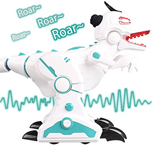 deAO RC Dinosaurio Robot Inteligente Mascota Teledirigida con Infrarrojos Efectos de Humo Luces y Sonidos Juguete T-Rex Electrónico (Blanco)