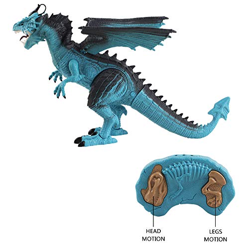 deAO RC Dragón Inteligente Robot Teledirigido con Luces, Sonidos y Efecto de Humo Juguete Electrónico Multifuncional Incluye 3 Figuras de Dinosaurios Mini Adicionales (Azul)