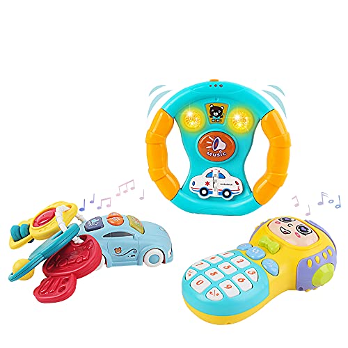 deAO Telefono Movil, Volante y Llavero de Juguete con Efectos de Luz y Sonido Musical para Niños y Niñas Juego Infantil para el Desarrollo de la Motricidad Fina y los Sentidos