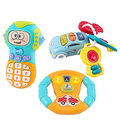 deAO Telefono Movil, Volante y Llavero de Juguete con Efectos de Luz y Sonido Musical para Niños y Niñas Juego Infantil para el Desarrollo de la Motricidad Fina y los Sentidos