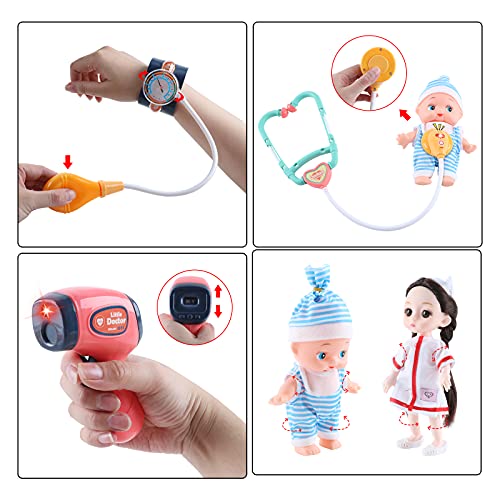 deAO Visitas al Doctor y Enfermería Juego Infantil Médico con Máquina de TC, Muñeca Enfermera, Muñeco Paciente y Variedad de Accesorios con Luces y Sonidos