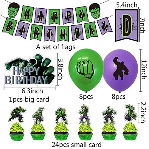 Decoracion Cumpleaños de Hulk - simyron 42 Piezas Hulk Tema Supplies de Fiesta Set Látex Globos Decoración Cake Toppers Happy Birthday Banner Cumpleaños Fiesta Decoracion para Niño