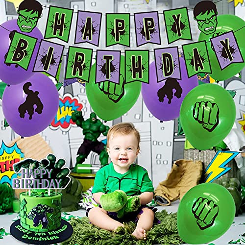 Decoracion Cumpleaños de Hulk - simyron 42 Piezas Hulk Tema Supplies de Fiesta Set Látex Globos Decoración Cake Toppers Happy Birthday Banner Cumpleaños Fiesta Decoracion para Niño