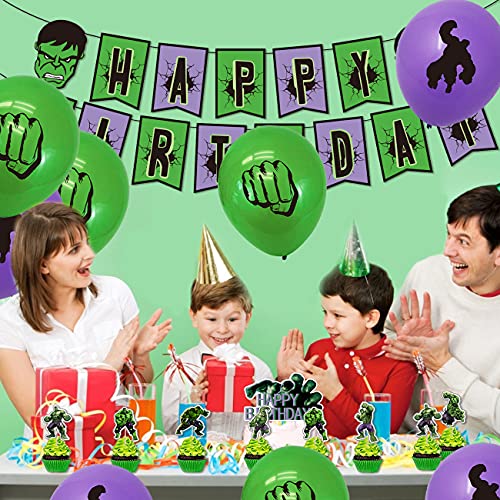 Decoracion Cumpleaños de Hulk - simyron 42 Piezas Hulk Tema Supplies de Fiesta Set Látex Globos Decoración Cake Toppers Happy Birthday Banner Cumpleaños Fiesta Decoracion para Niño