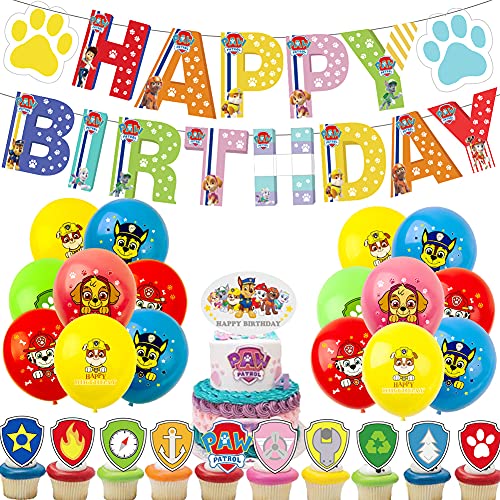 Decoración Cumpleaños Patrulla Canina Globos,43 PCS Dog Decoración Para Fiestas,Juego de Decoración de Cumpleaños de Dogs for Kids Gift Fiesta de Cumpleaños Suministros Decoración