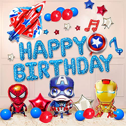 Decoracion Cumpleaños Superheroes Globos de Superhéroe Feliz Cumpleaños del Pancarta Superheroes Adornos de Pastel Superhéroe Marvel Cumpleaños Decoracion (B)