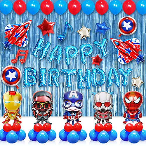 Decoracion Cumpleaños Superheroes Globos de Superhéroe Feliz Cumpleaños del Pancarta Superheroes Adornos de Pastel Superhéroe Marvel Cumpleaños Decoracion (B)