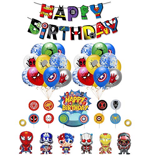 Decoracion Cumpleaños Superheroes Globos de Superheroes Feliz Cumpleaños del Pancarta Superhéroes Cake Toppers