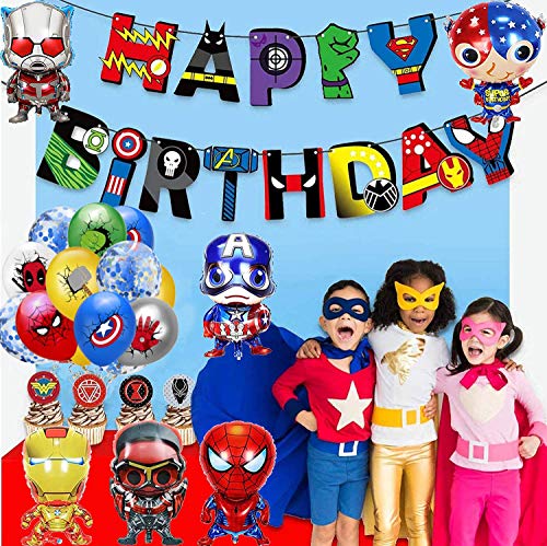 Decoracion Cumpleaños Superheroes Globos de Superheroes Feliz Cumpleaños del Pancarta Superhéroes Cake Toppers