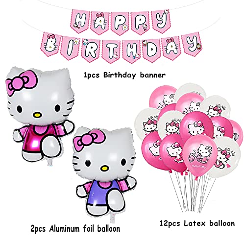 Decoración de Fiesta de Cumpleaños de Hello Kitty Globos Pancarta de Feliz Cumpleaños Globos Aluminio para Niños Decoracion Cumpleaños Hello Kitty