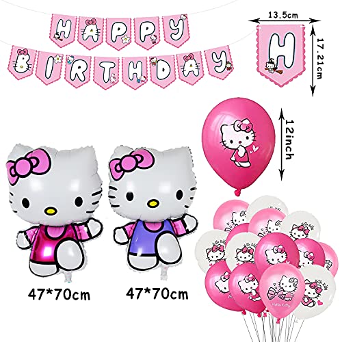 Decoración de Fiesta de Cumpleaños de Hello Kitty Globos Pancarta de Feliz Cumpleaños Globos Aluminio para Niños Decoracion Cumpleaños Hello Kitty