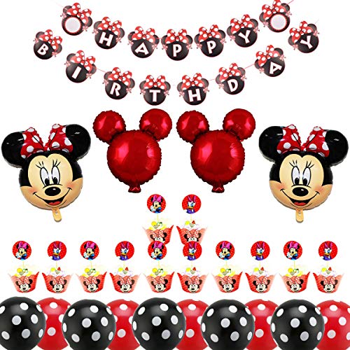 Decoración de Fiesta de Cumpleaños de Minnie, BESTZY Globos de Cumpleaños Artículos para la fiesta de Minnie para Baby Shower de Ccumpleaños(Rojo)