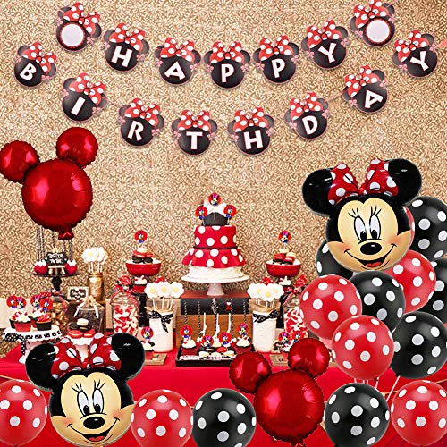 Decoración de Fiesta de Cumpleaños de Minnie, BESTZY Globos de Cumpleaños Artículos para la fiesta de Minnie para Baby Shower de Ccumpleaños(Rojo)