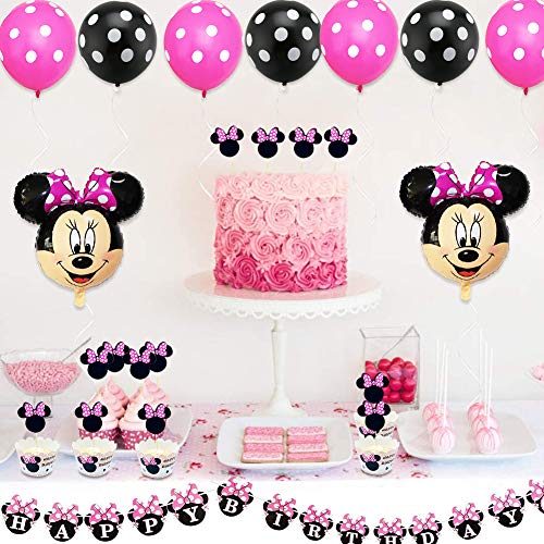 Decoración de Fiesta de Cumpleaños de Minnie, BESTZY Globos de Cumpleaños Artículos para la fiesta de Minnie para Baby Shower de Ccumpleaños(Rosa roja)