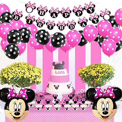 Decoración de Fiesta de Cumpleaños de Minnie, BESTZY Globos de Cumpleaños Artículos para la fiesta de Minnie para Baby Shower de Ccumpleaños(Rosa roja)