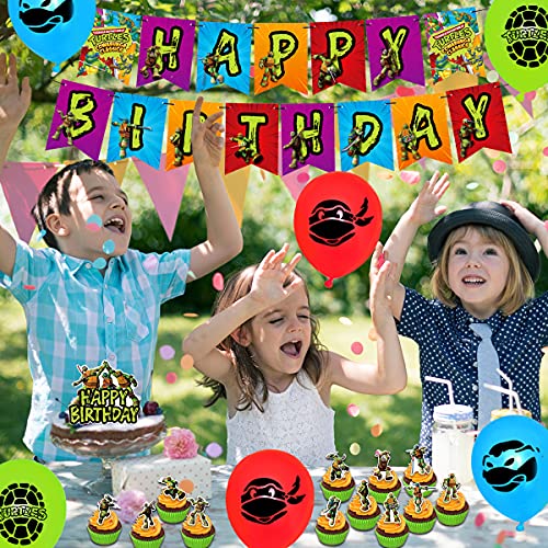 Decoración de Fiesta de Cumpleaños-Miotlsy 34pcs Tortugas Ninjas mutantes Adolescentes Party's Globos Decoraciones de Cupcakes, para Niños Party Supplies