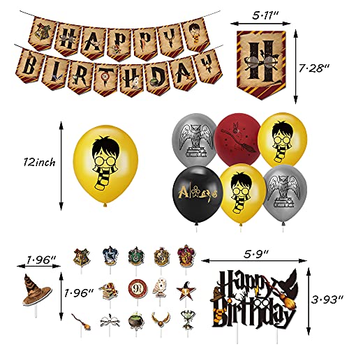 Decoración Harry Potter Cumpleaños Globos Feliz Cumpleaños Pancarta Wizard Decoración de Tartas para Niños Mago Cumpleaños Fiesta Decoracion Temática