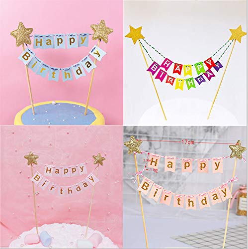 Decoracion tarta cumpleaños set,Cupcake Toppers,Decoraciones de Pasteles de Cumpleaños para Infantiles Niños Niñas con Arcoiris y Globos, Adornos para Fiestas, Bodas, Aniversarios y Baby Shower