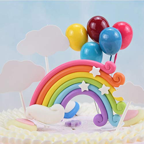 Decoracion tarta cumpleaños set,Cupcake Toppers,Decoraciones de Pasteles de Cumpleaños para Infantiles Niños Niñas con Arcoiris y Globos, Adornos para Fiestas, Bodas, Aniversarios y Baby Shower