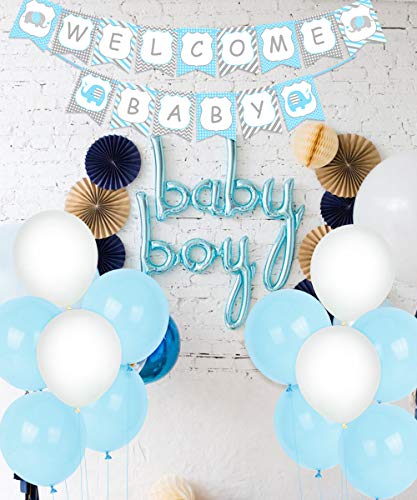 Decoraciones de Baby Shower azul para niño, MOMMY BE BE Sash, Centros de mesa de elefantes, Globos de bienvenida de Baby Banner Boy para Baby Shower de elefante