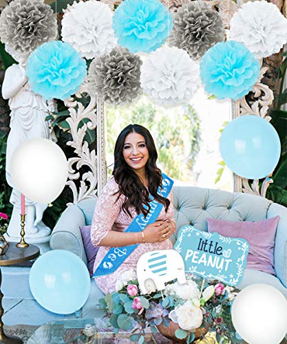 Decoraciones de Baby Shower azul para niño, MOMMY BE BE Sash, Centros de mesa de elefantes, Globos de bienvenida de Baby Banner Boy para Baby Shower de elefante