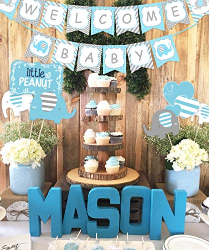 Decoraciones de Baby Shower azul para niño, MOMMY BE BE Sash, Centros de mesa de elefantes, Globos de bienvenida de Baby Banner Boy para Baby Shower de elefante