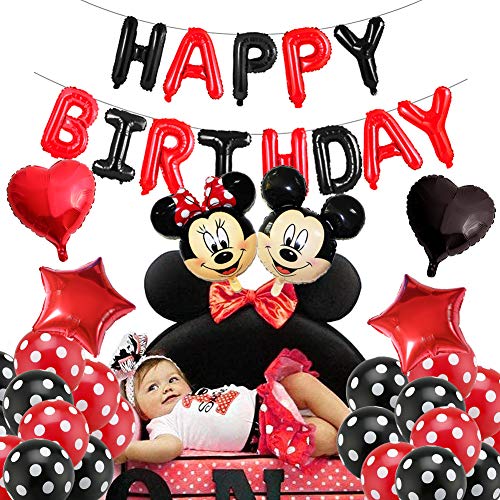 Decoraciones de cumpleaños de Mickey Mouse, BESTZY Globos número para la Fiesta Temática de Mickey Mouse Artículos de Fiesta de Mickey y Minnie para Primer Cumpleaños