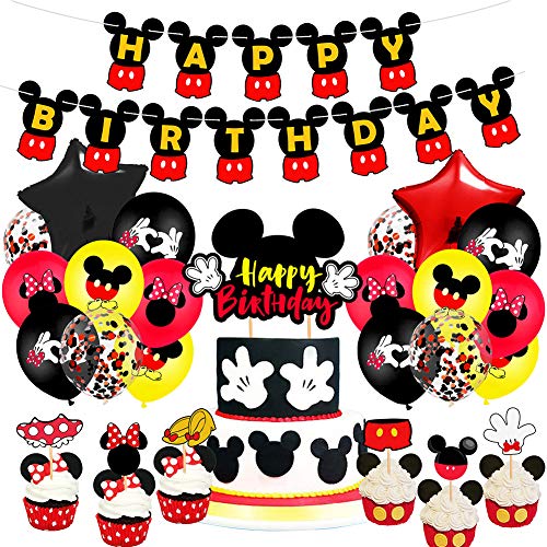 Decoraciones de Cumpleaños de Mickey,Artículos para la Fiesta de Minnie ,Pancarta de Feliz Cumpleaños,Globos y Adornos para Tartas para Cumpleaños,Baby Shower