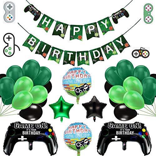 Decoraciones de cumpleaños para niños, globos de suministros para fiestas de videojuegos, globos de control de videojuegos, globos de papel de estrella de 18 pulgadas