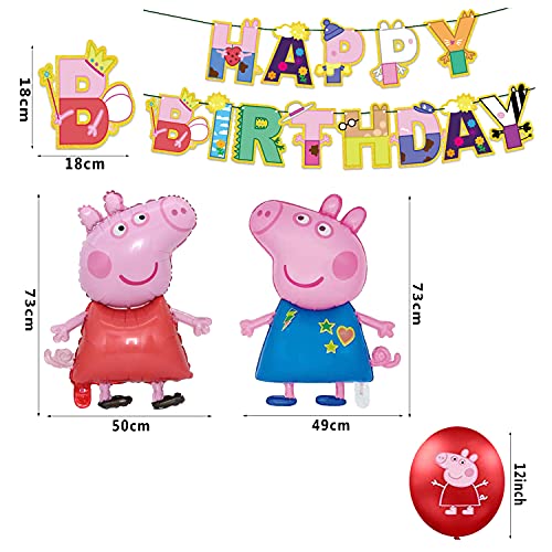 Decoraciones de Cumpleaños Peppa Pig Globos Feliz Cumpleaños del Pancarta George Pig Globo de Papel de Aluminio para Niños George Peppa Pig Decoraciones de Fiesta Cumpleaños