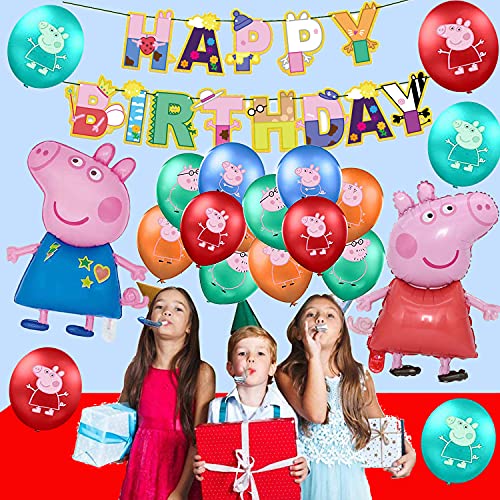 Decoraciones de Cumpleaños Peppa Pig Globos Feliz Cumpleaños del Pancarta George Pig Globo de Papel de Aluminio para Niños George Peppa Pig Decoraciones de Fiesta Cumpleaños