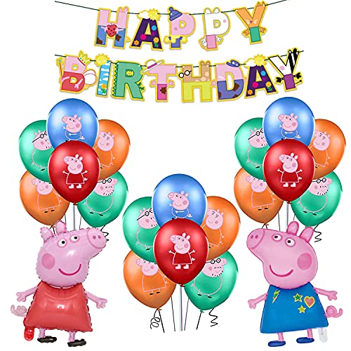 Decoraciones de Cumpleaños Peppa Pig Globos Feliz Cumpleaños del Pancarta George Pig Globo de Papel de Aluminio para Niños George Peppa Pig Decoraciones de Fiesta Cumpleaños