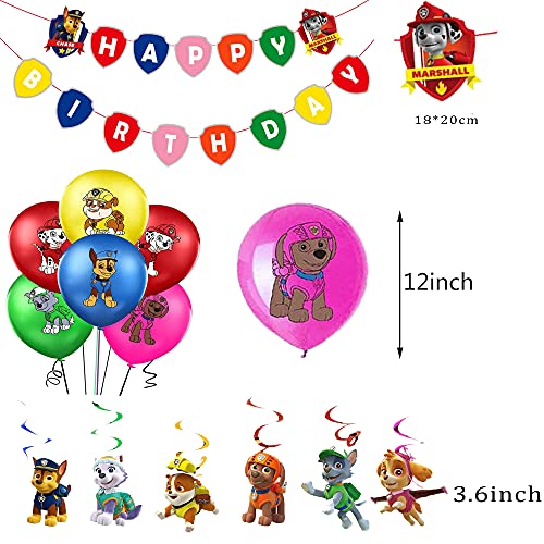 Decoraciones de Paw Dog Patrol Globos Paw Dog Patrol Cumpleaños Pancarta de Feliz Cumpleaños de Patrulla Canina Remolinos Decoraciones