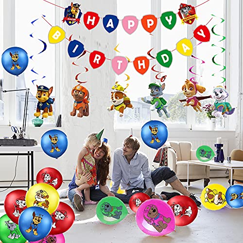 Decoraciones de Paw Dog Patrol Globos Paw Dog Patrol Cumpleaños Pancarta de Feliz Cumpleaños de Patrulla Canina Remolinos Decoraciones