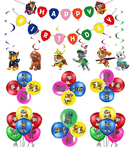 Decoraciones de Paw Dog Patrol Globos Paw Dog Patrol Cumpleaños Pancarta de Feliz Cumpleaños de Patrulla Canina Remolinos Decoraciones