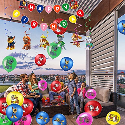 Decoraciones de Paw Dog Patrol Globos Paw Dog Patrol Cumpleaños Pancarta de Feliz Cumpleaños de Patrulla Canina Remolinos Decoraciones