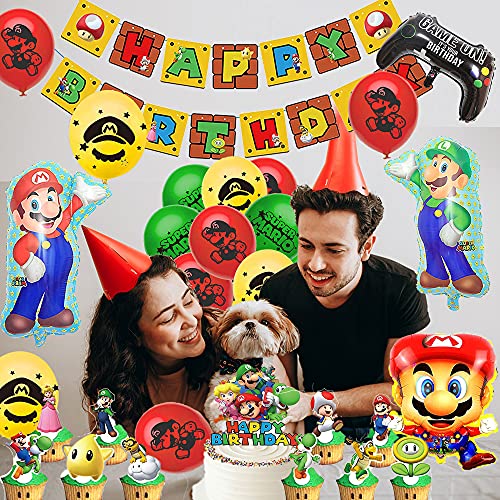 Decoraciones de Super Mario Cumpleaños Globos de Super Mario Cumpleaños Pancarta de Feliz Cumpleaños Decoraciones de Super Mario