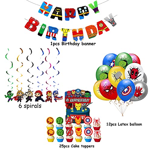 Decoraciones de Superhéroe Fiesta Globos de Superhero Vengadores Feliz Cumpleaños del Pancarta Superhéroes Remolinos Colgantes de Decoración Avengers Decoracion Tarta