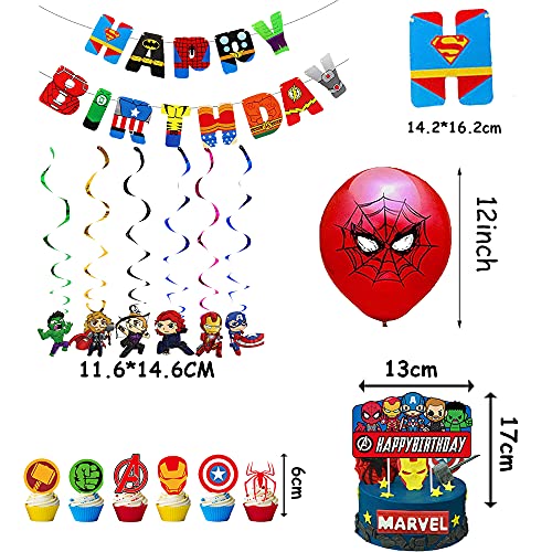 Decoraciones de Superhéroe Fiesta Globos de Superhero Vengadores Feliz Cumpleaños del Pancarta Superhéroes Remolinos Colgantes de Decoración Avengers Decoracion Tarta