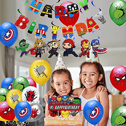 Decoraciones de Superhéroe Fiesta Globos de Superhero Vengadores Feliz Cumpleaños del Pancarta Superhéroes Remolinos Colgantes de Decoración Avengers Decoracion Tarta