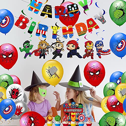 Decoraciones de Superhéroe Fiesta Globos de Superhero Vengadores Feliz Cumpleaños del Pancarta Superhéroes Remolinos Colgantes de Decoración Avengers Decoracion Tarta