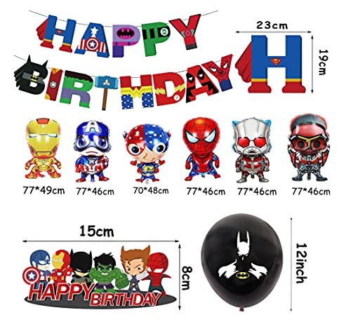 Decoraciones Fiestas Superhéroes Globos Vengadores Banner de Feliz Cumpleaños de Avengers Globos de Papel Aluminio de Cumpleaños de superhero Decoración para Tarta de superhero