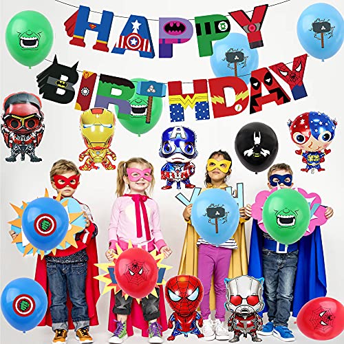 Decoraciones Fiestas Superhéroes Globos Vengadores Banner de Feliz Cumpleaños de Avengers Globos de Papel Aluminio de Cumpleaños de superhero Decoración para Tarta de superhero