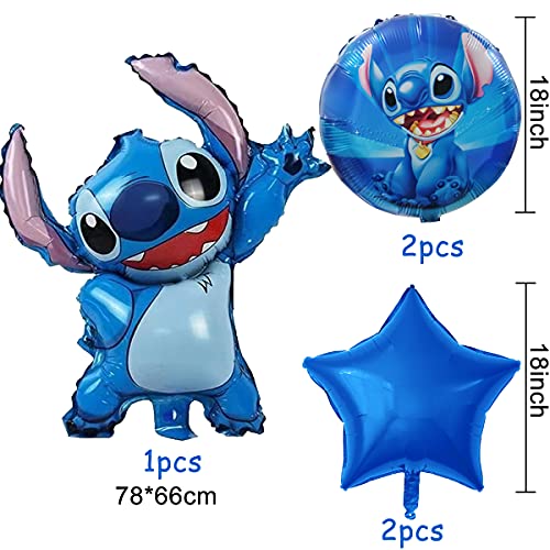 Decoraciones para fiestas de Lilo y Stitch - Tomicy 5 Pcs Globos para fiestas de Niños, Balloons Party Foil Balloons for Kids Gift Birthday Party Supplies Set Decor