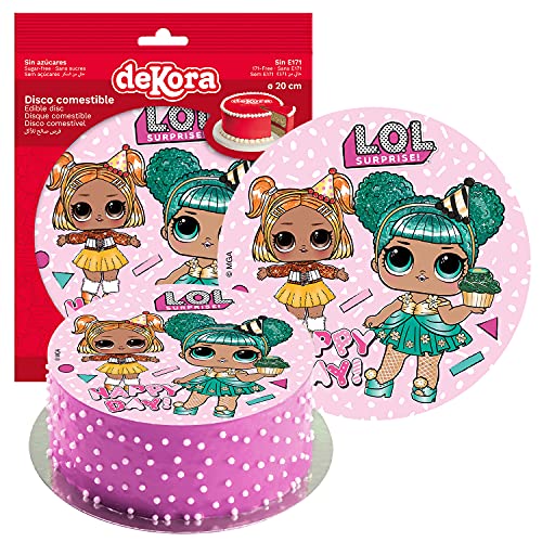 Dekora, Decoración Comestible para Tartas de Cumpleaños Infantiles, Disco de Papel Comestible Personalizado de las Muñecas LOL Surprise Tamaño 20 cm, 236047