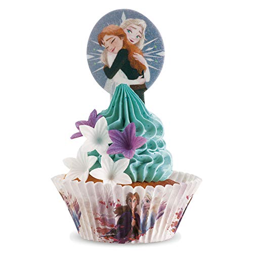 Dekora Dekorapin Decoración Comestible para Tartas Cupcakes o Pasteles de Cumpleaños Infantiles, 20 Obleas Comestibles de Frozen 2 Tamaño 6,5x4cm, 135013